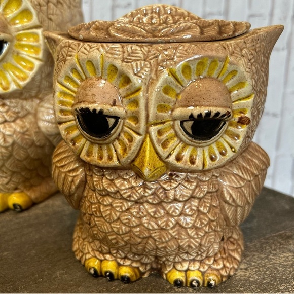 Vintage Double Sided Face Owl Set Of 3 OWL-SITTRE ‘79 Cookie Jar Canister - Picture 7 of 10